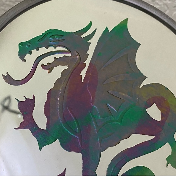 Vintage Handmade Dragon Foiled Mirrored Art Glass 6” Suncatcher Hanging Decor - Picture 10 of 11